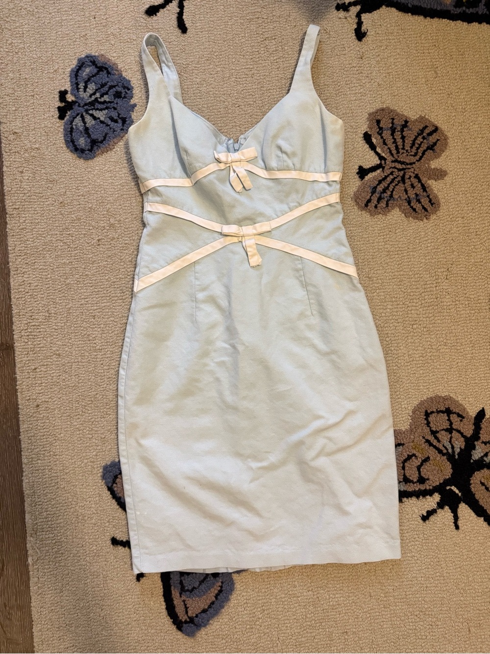 Vintage Shelli Segal Baby Blue Bow Sweetheart Neckline Mini Dress *Flaw